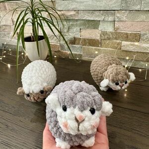Handmade Gray and White Kawaii Plush crochet sheep!